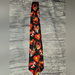 Looney Tunes Bugs Bunny Sylvester Tweety Hearts‎ Necktie Novelty Cartoon Tie Vtg